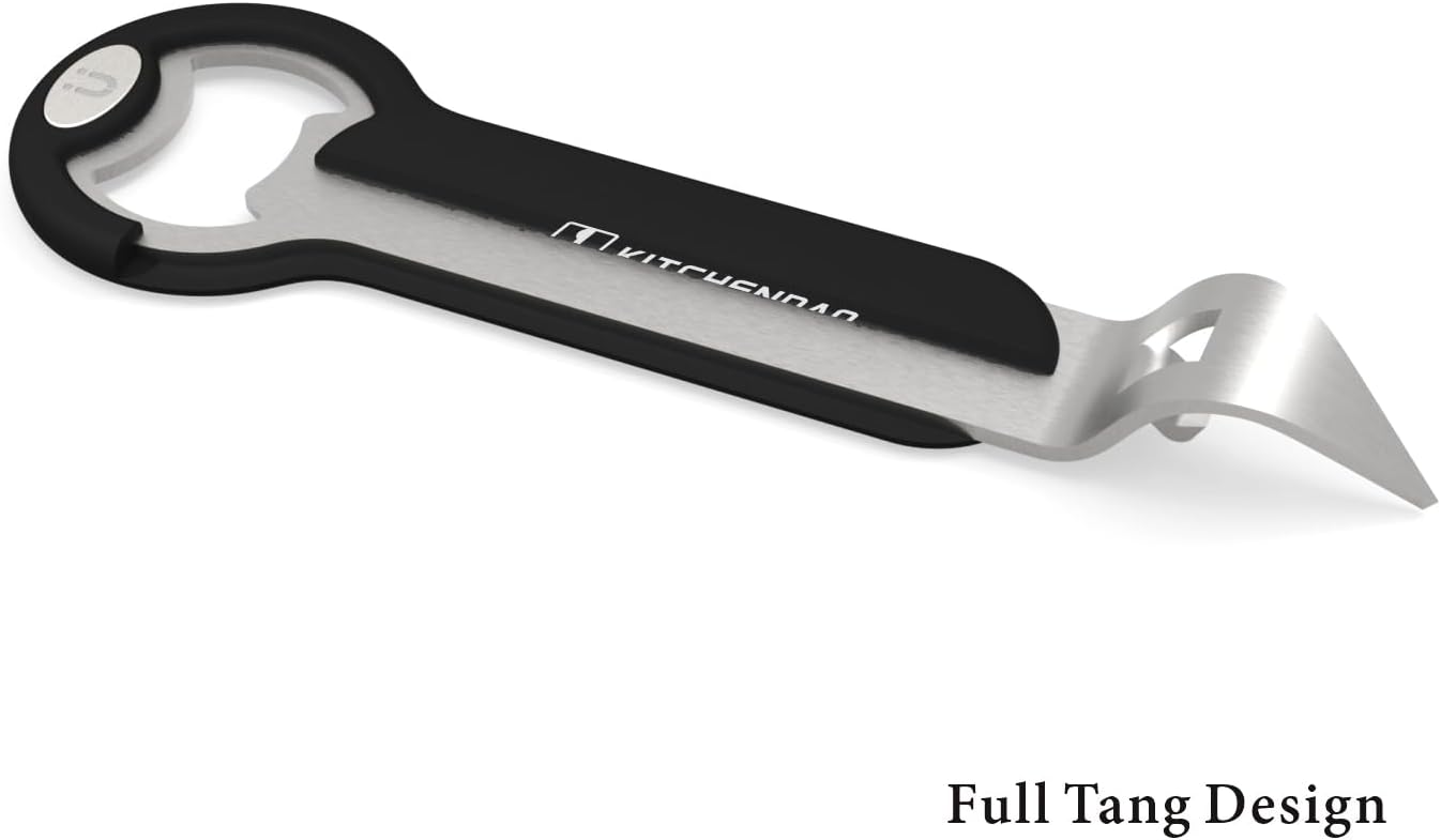 KITCHENDAO Magnetic Bottle and Can Opener for Refrigerator, Stainless Steel Manual Can Punch Opener for Liquid with Cap Catcher, Stick to Fridge for Easy Storage, Can Tapper Church Key with Magnet