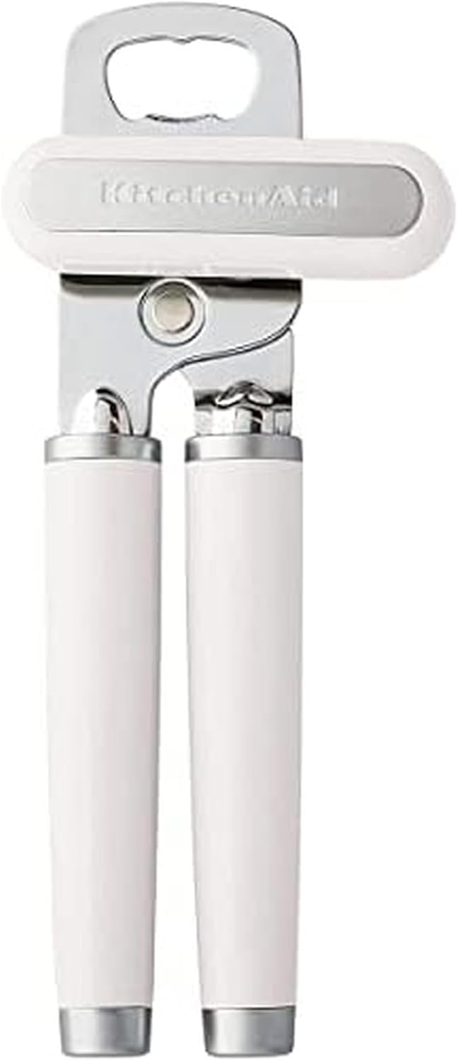 KitchenAid Classic Multifunction Can Opener and Bottle Opener Easy to Use, Razor Sharp Stainless Steel Cutting Wheel, Soft Ergonomic Handles, White