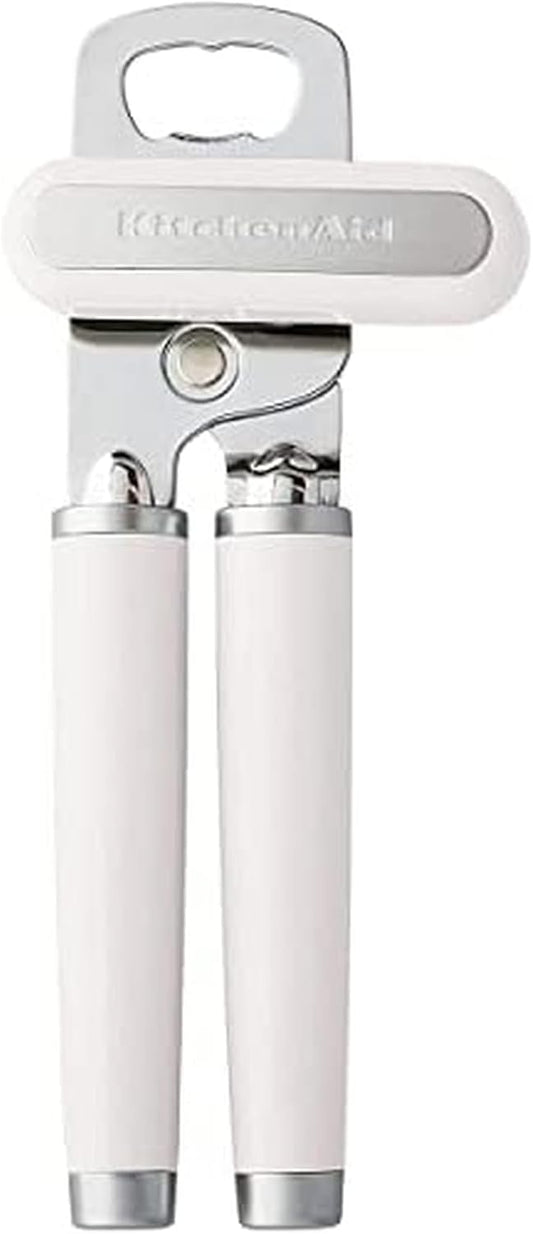KitchenAid Classic Multifunction Can Opener and Bottle Opener Easy to Use, Razor Sharp Stainless Steel Cutting Wheel, Soft Ergonomic Handles, White