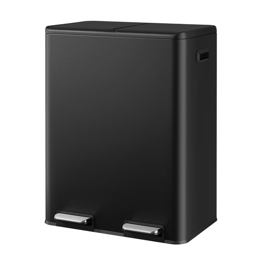 WLIVE 2 x 8 Gallon Stainless Steel Dual Trash Can, Double Trash Can Kitchen with Soft-Close Lid, Trash and Recycle Bin Combo, Kitchen Garbage Can with Deodorizing Filter Box and Inner Buckets, Black
