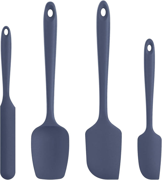 Heat Resistant Silicone Spatula Set: U-Taste 600ºF High Temp Seamless Food Grade Food Grade Flexible Rubber Silicon Kitchen Cooking Mixing Baking Scraper for Nonstick Cookware Set of 4 (Midnight Blue)