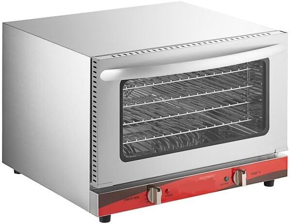Quarter Size Countertop Convection Oven, 1440W, 120V Electric, 0.8 Cu Ft Capacity, Stainless Steel, 3 Chrome Wire Shelves, Commercial Kitchen Use, 18.75x18x15 Inches