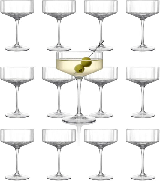 LEMONSODA Ribbed Martini Coupe Glasses - Classic Barware for Espresso Martini, Manhattan, Cosmopolitan – Handcrafted Luxury Glassware for Home Entertaining (Ribbed 9.5oz, Set of 12) (2267)