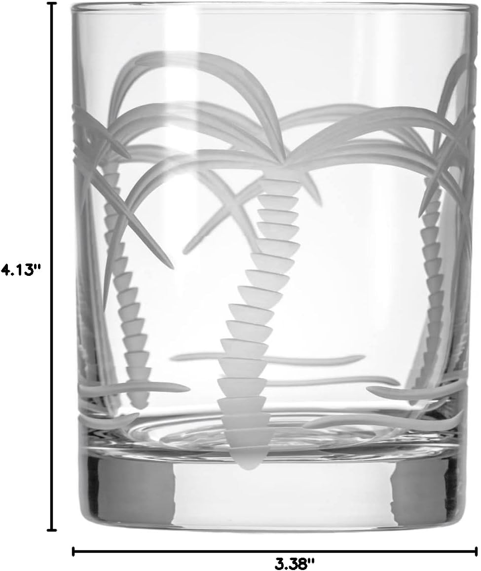 Rolf Glass Palm Tree Double Old Fashioned Glass 13 ounces – Engraved Whiskey Glasses - Lead-Free Tumbler Glass – US Made (Set of 2)