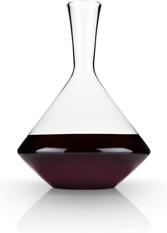 Viski Angled Wine Decanter, Lead-Free Crystal Carafe for Red and White Wine with Broad Base for Aeration, Elegant Large Pitcher for Wedding Gifts, Housewarming Essentials, 60 oz (1.8 L), Set of 1