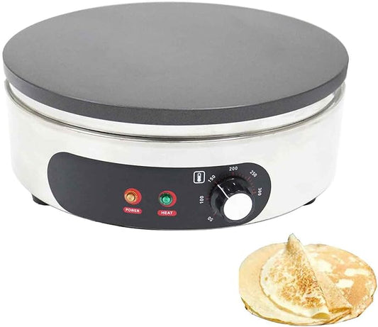 Electric Single Burner Crepe Maker,2KW Round Stainless Steel Pancake Machine 40cm(15.75") Nonstick Griddle with Temperature Control for Pancakes, Eggs, Bacon & Tortillas