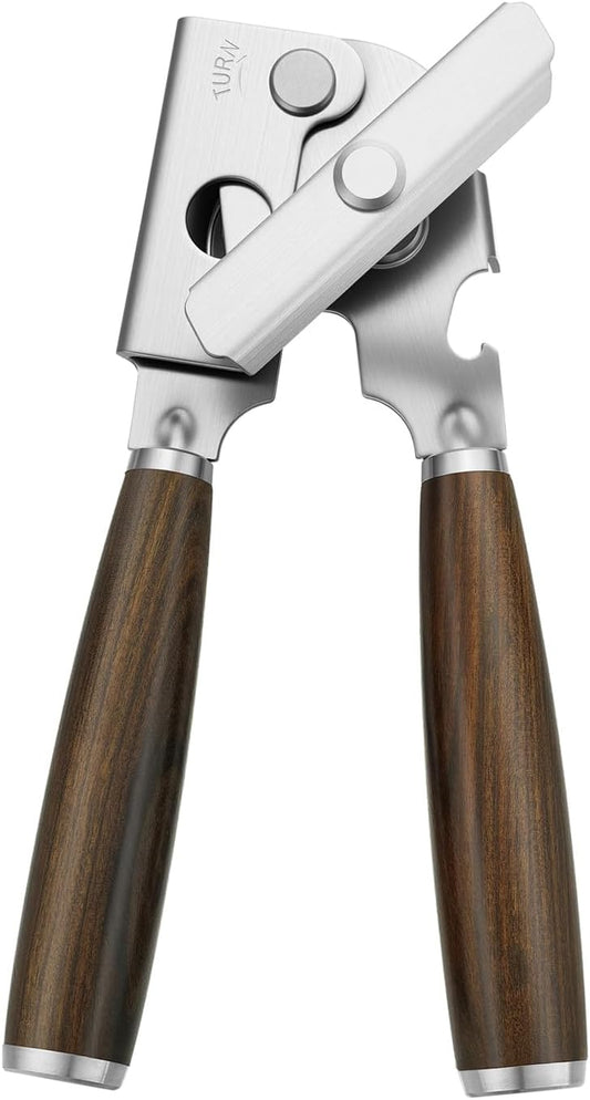 Upgraded Efficient Manual Can Opener - Selected Solid Wood Handle, Sharp and Smooth Blade Edge, Portable Design, Easy-Open Large Knob, Versatile for Various Bottle Caps（Agarwood）