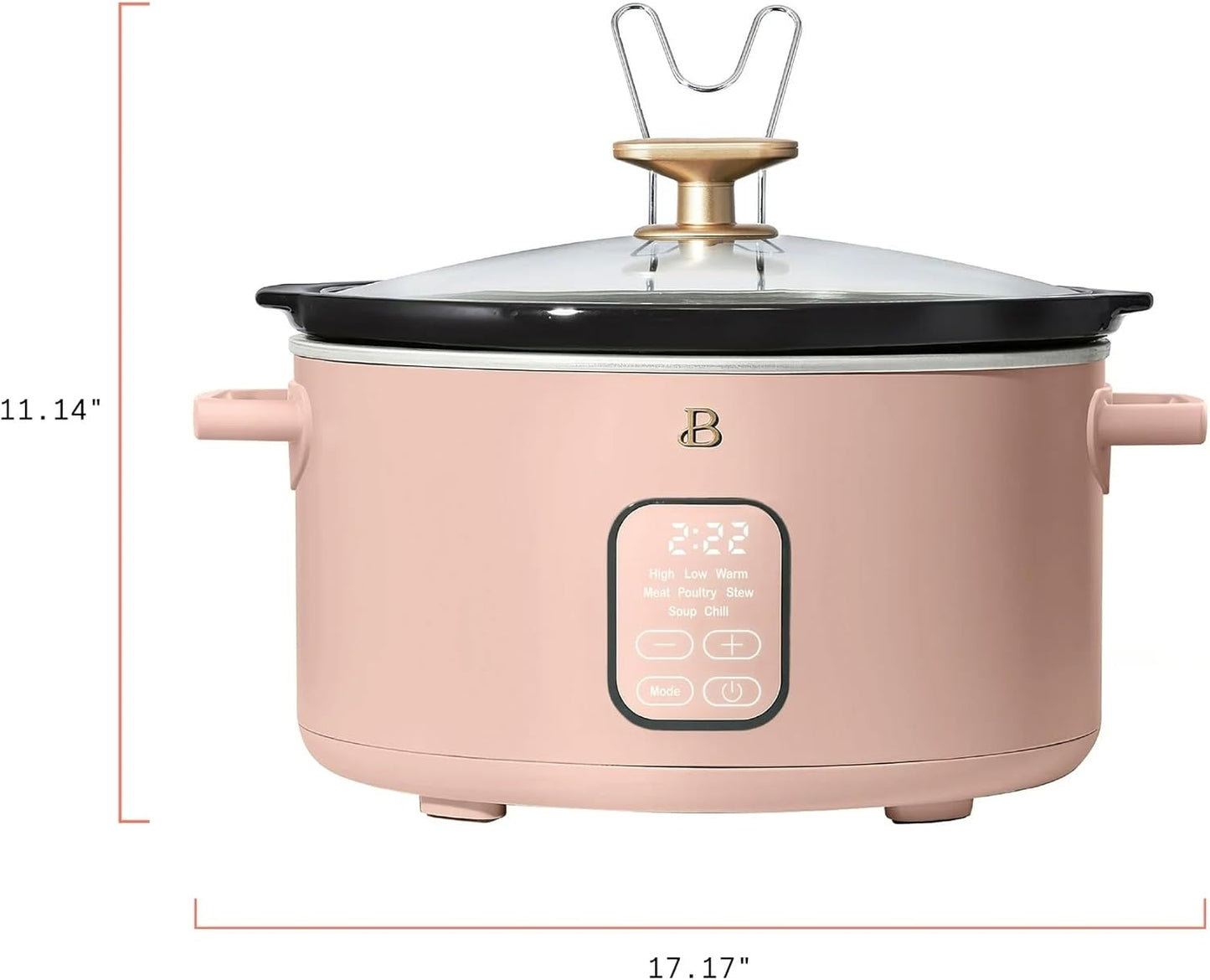 Beautiful 6 Qt Programmable Slow Cooker by Drew Barrymore - 5 Preset Cooking Functions, Digital Countdown Timer, Dishwasher-Safe Parts, and Cool-Touch Handles (Rose.)