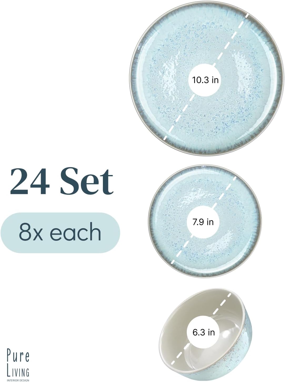 Stoneware dinnerware set 8 persons 24 pcs – Modern style plates and bowls set ceramic – Microwave safe dinner plates and bowls set – Bowl and plate set – Dinner service Pure Living beige & light blue