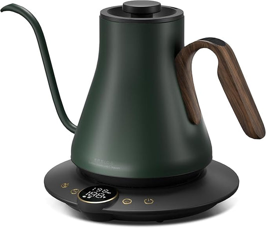 Gooseneck Electric Kettle with ±1℉ Temperature Control for Pour Over Coffee & Tea, Quick Heating, BPA-Free Stainless Steel, Built-in Brew Timer, 1500W/0.9L (Forest Green)