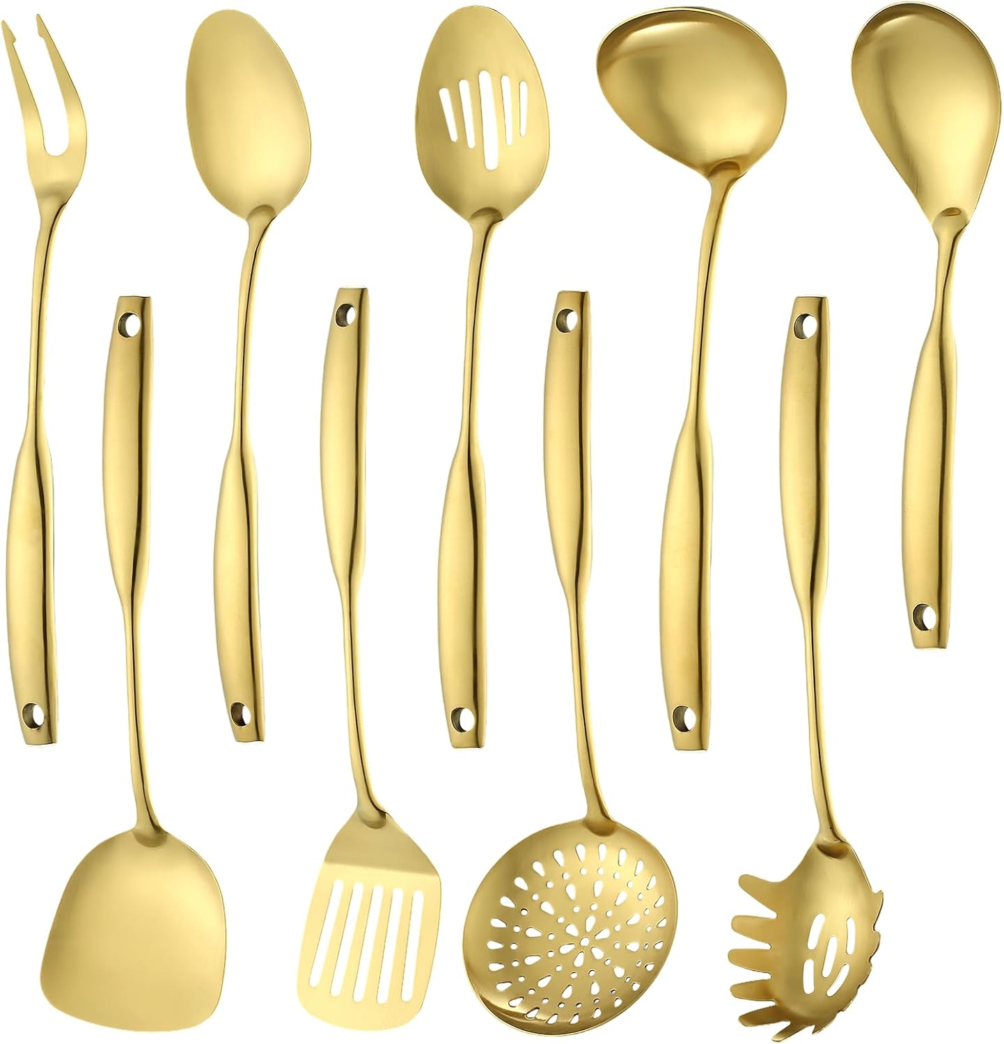 Lazycorner Kitchen Utensil Set 9-Piece Stainless Steel 304 Polished Mirror Finish Cooking Spoons, Slotted Spoon, Turner, Spatula, Pasta Spoon– Dishwasher Safe, Rust-Resistant