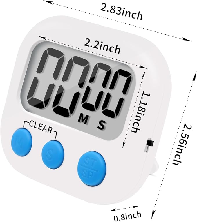 12 Pack Small Digital Kitchen Timer Magnetic Back and ON/Off Switch,Minute Second Count Up Countdown（White,Blue,Orange