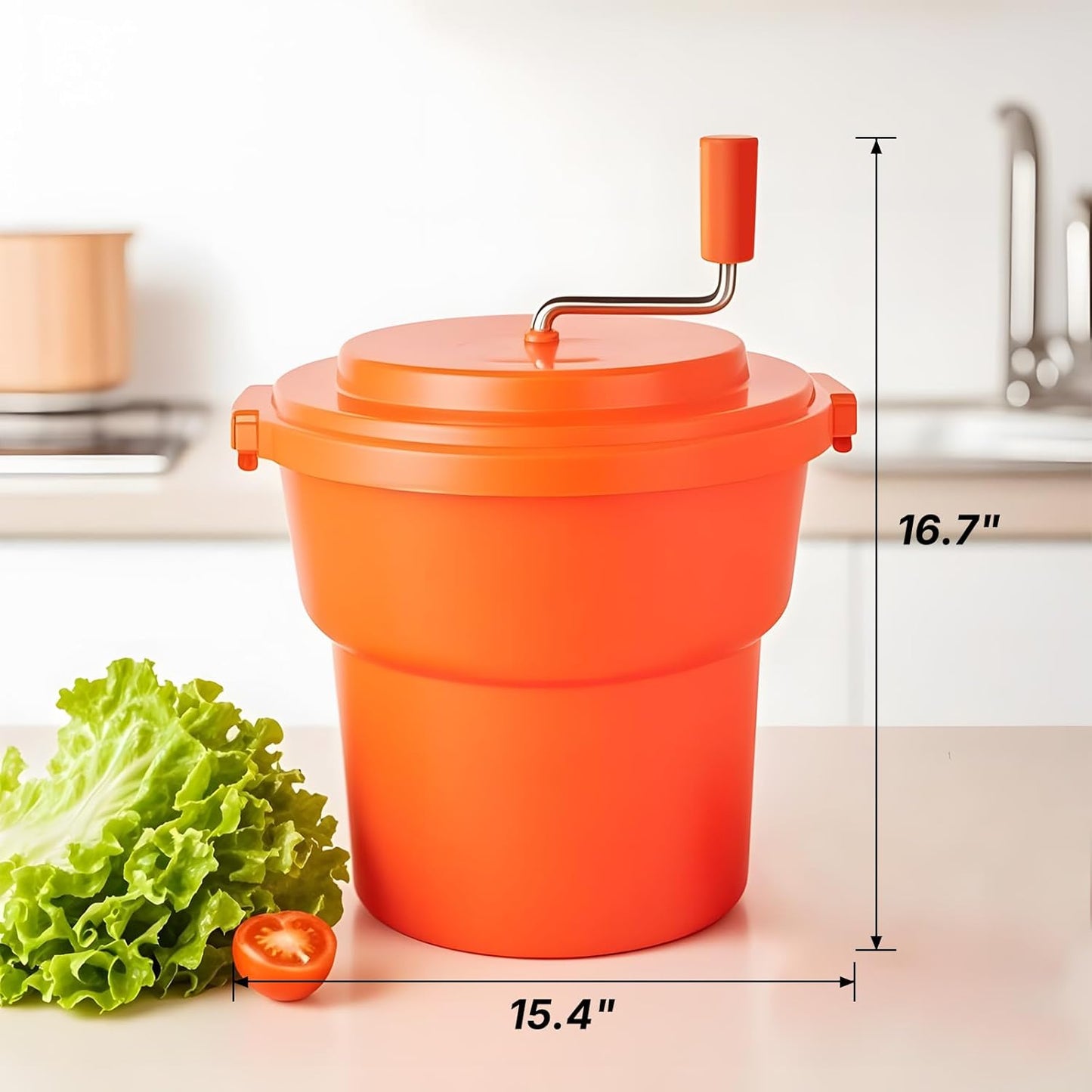CMI 2.5 Gal/10 Qt Large Commercial Salad Spinner Jumbo Manual Lettuce Dryer-Dries up to 4 Heads of Lettuce, Orange (SP-9.5)