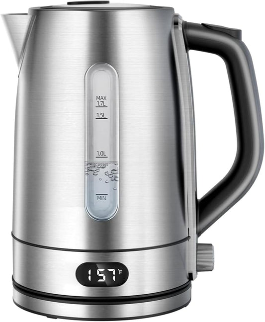 Kismile Electric Kettle, Water View Window, 7 Adjustable Temp Settings & 2h Keep Warm, Auto Shut-Off, 1.7L 1500W Water Boiler for Coffee & Tea, Stainless Steel