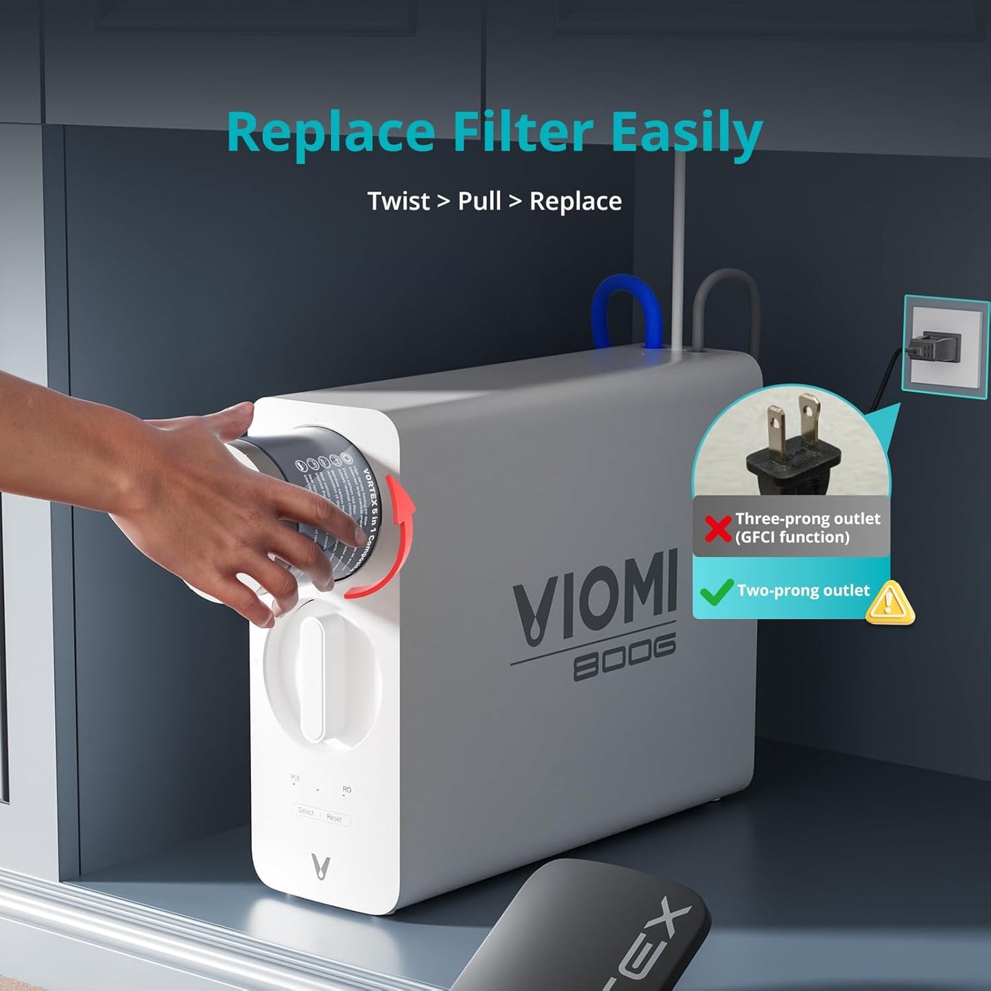 VIOMI® PFAS Reduction Reverse Osmosis System, NSF/ANSI 372&53&42 Certified, 9 Stage & 48 Months Filter, Tankless RO Water Filtration System Under Sink, 800G, Smart LED Reminder, Incl. 1 Extra Filter