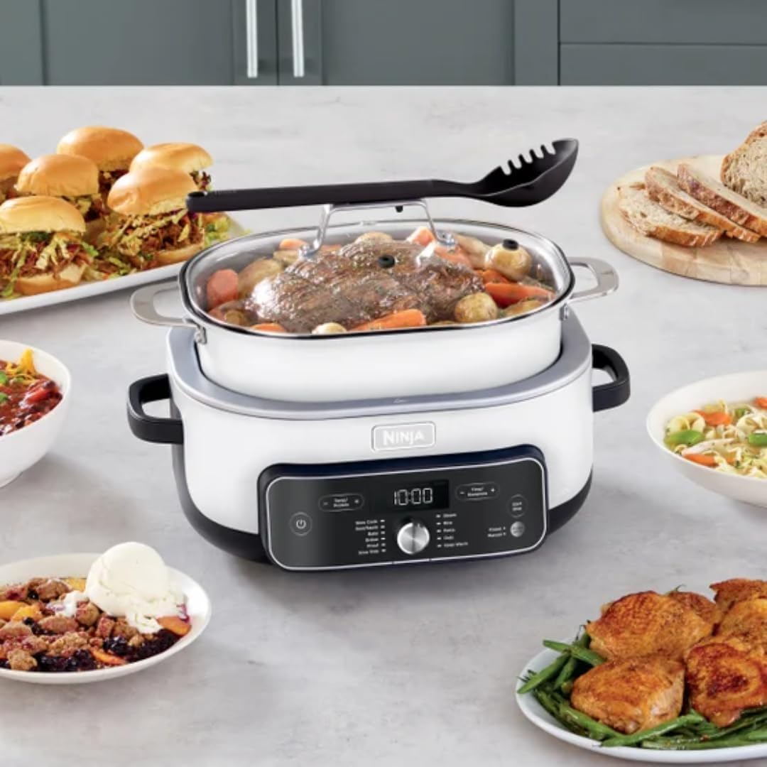 New 2025 Ninja Foodi Possible Cooker PRO Plus 11-in-1 Multi-Cooker, Slow Cooker, 8.5-Qt Smart Cook System with Thermometer and 1400W High-Heat Searing Base, White