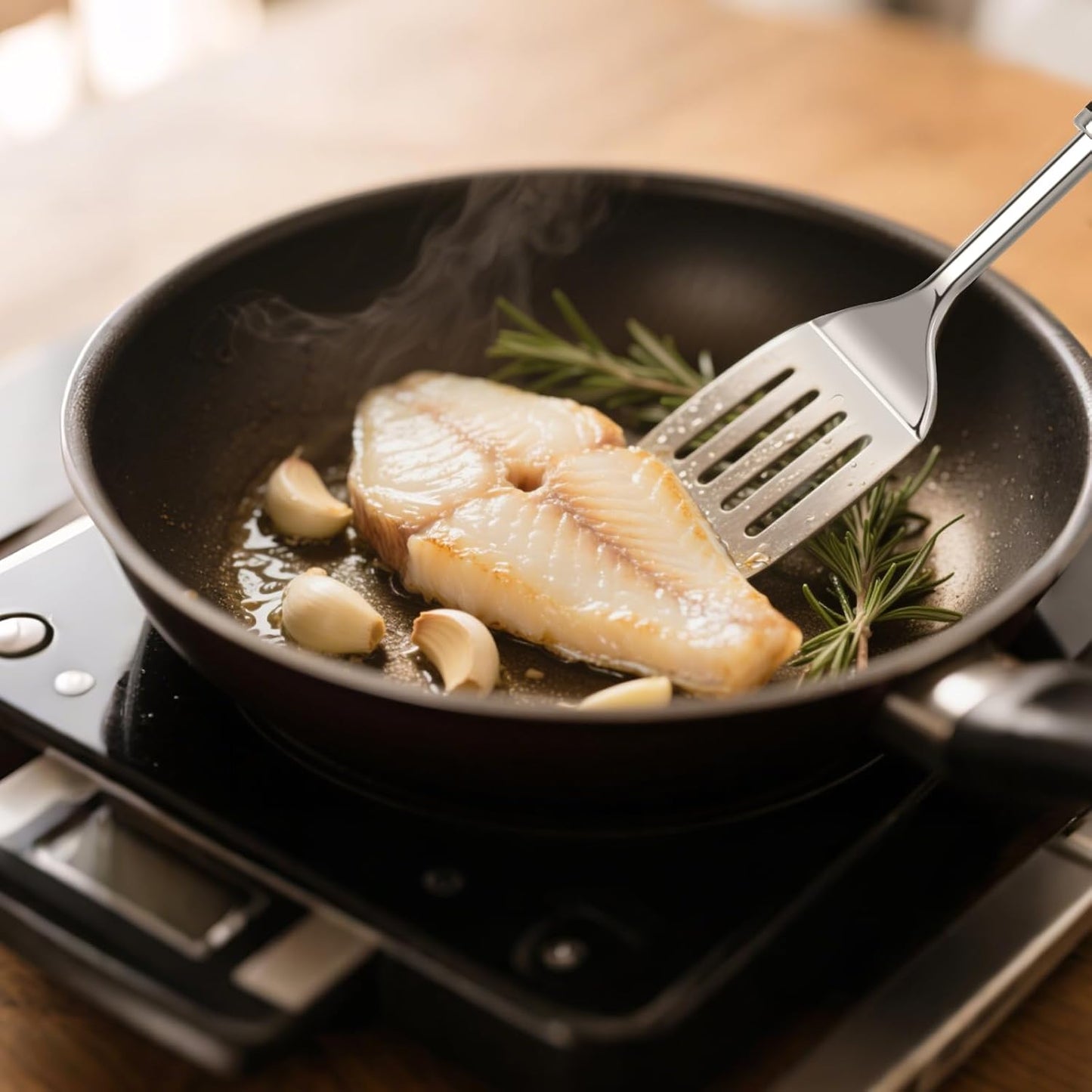 Stainless Steel Spatula Set, 2 Piece Heavy Duty Metal Turner Set, Thickened Solid & Slotted Spatula for Cooking, Heat Resistant Kitchen Utensils for Frying Fish, Eggs, Steak or Pancakes