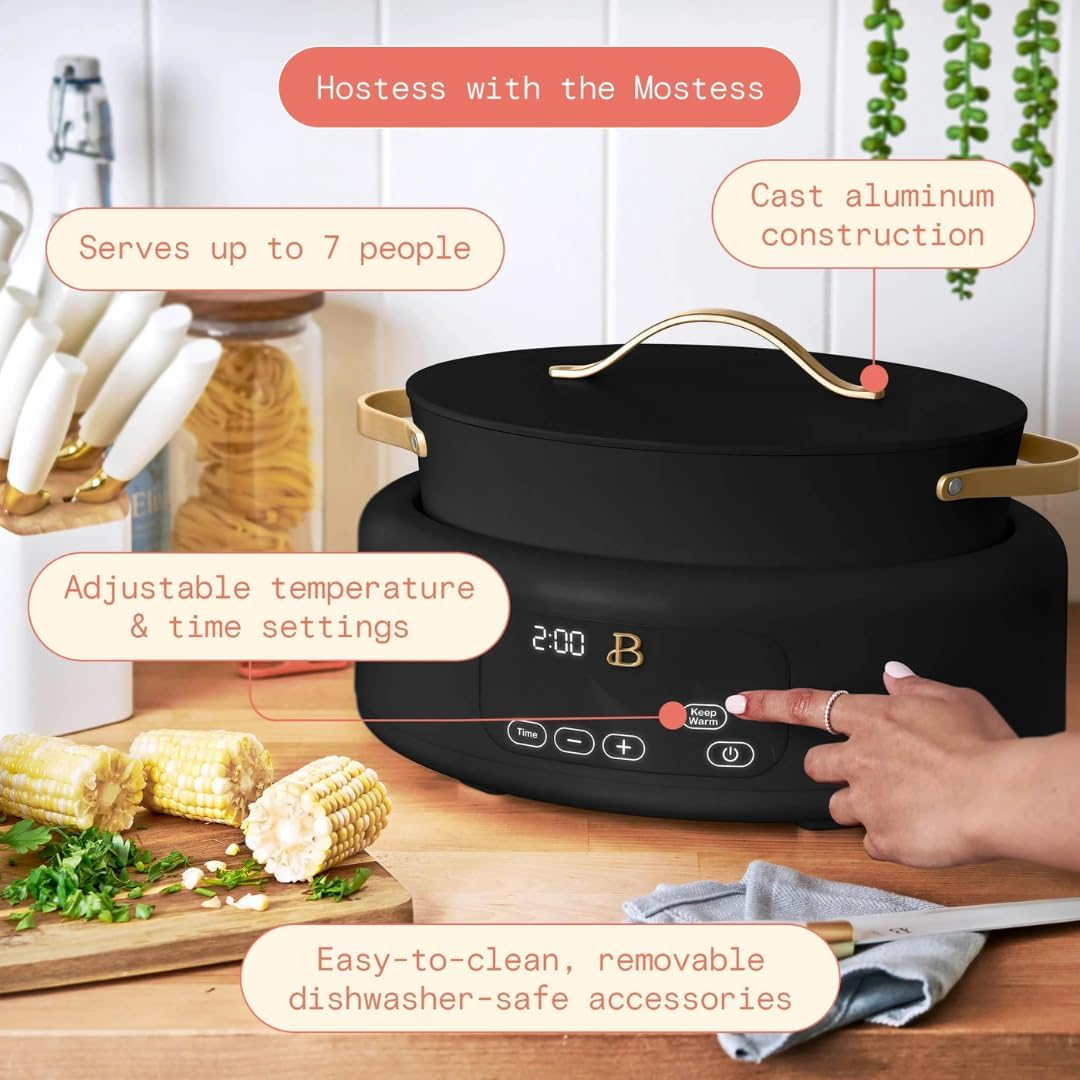 Beautiful 10-in-1,6Qt Electric Multi-Cooker with 7 Presets,Oven-Safe Pot & Lid,Sauté,Steam,Slow Cook,Slow Cooker, Simmer, Rice & More – Touch Display, Dishwasher Safe, Serves Up to 7 (Black Sesame)