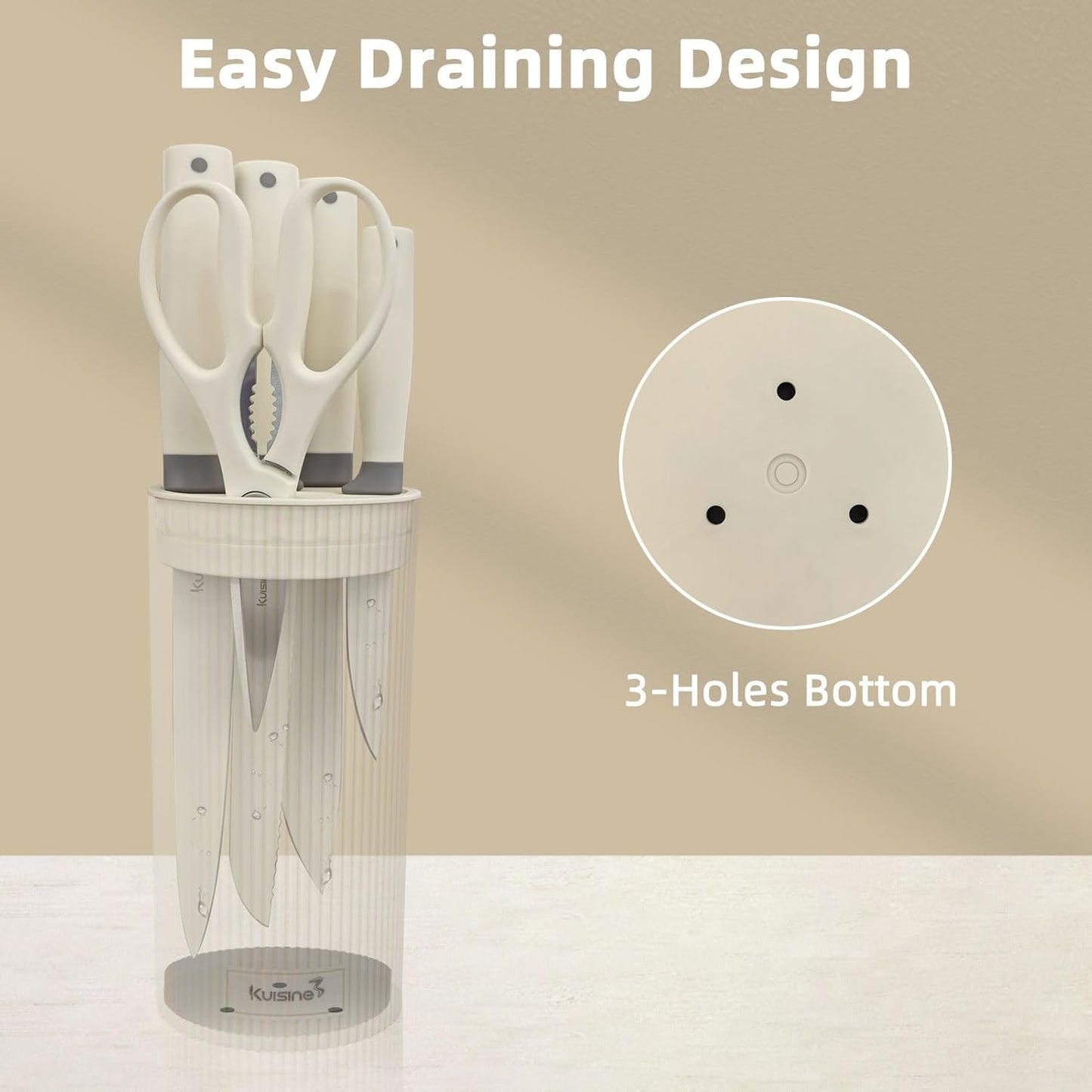 Kuisine Premium kitchen Knife Set with block,High Carbon Stainless Steel Forged,Ergonomic Non-slip Handle Knife Block Set(6PCS,Ivory)