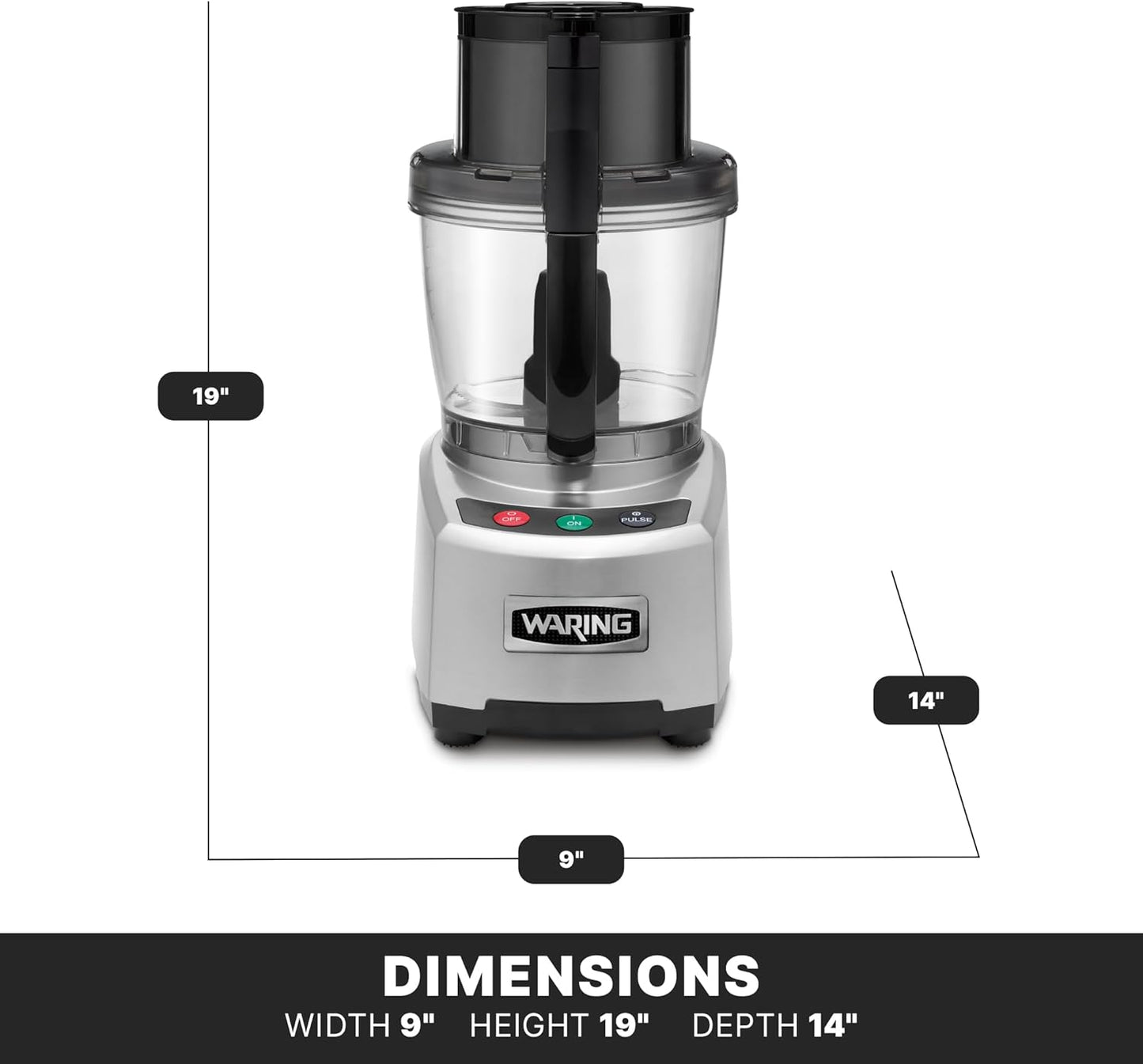 Waring Commercial WFP16S 4 Quart Food Processor, 2 HP Motor, Extra Large Feed Tube, Patented LiquiLock Seal Bowl System, Includes Shredding, Slicing, Whipping Disc and a Standard S blade for Chopping, Pureeing, and Emulsyfying, 120V 5-15 Phase Plug