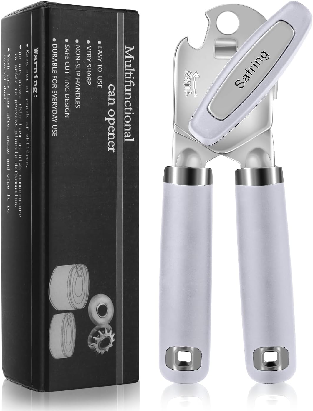 Can Opener Manual, Heavy Duty Handheld Strong Can Opener with Soft Touch Handle, Sharp Blade Smooth Edge, Can Openers with Multifunctional Bottle Opener, Lavender