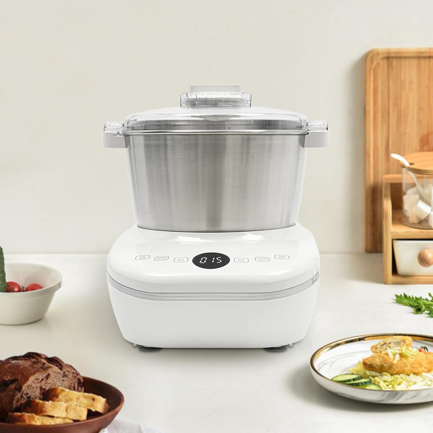 169oz Electric Dough Maker with Fermentation, 200W Dough Stand Mixer Machine with 140-170 RPM,Built-in Microcomputer Timer,Digital Screeny, Automatic Kneading Machine for Bakery (White)