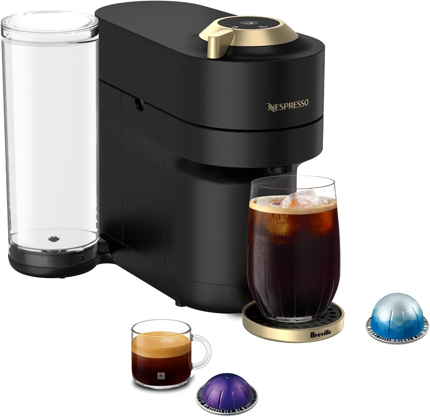 Nespresso Festive Vertuo Pop+ Coffee and Espresso Maker by Breville, Matte Black Gold