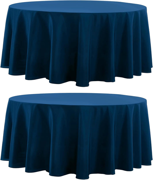 Round Tablecloth 120 Inch Tablecloth 2 Pack Navy Blue Table Cloths Washable Decorative Linen Polyester TableClothes Cover for Dining Table Banquets Buffet Parties and Wedding