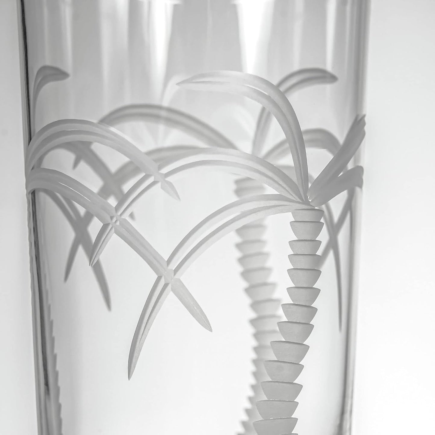 Rolf Glass Palm Tree Highball Glass 15 ounce | Set of 4 | Lead-Free Crystal Glass | Etched Drinking Cooler with Heavy Base | Made in the USA