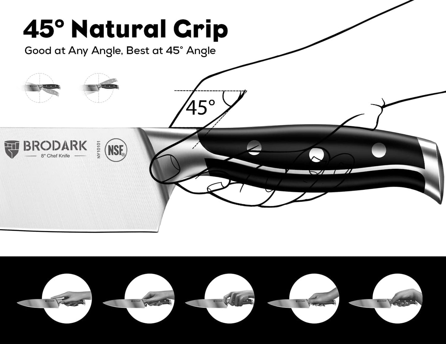 BRODARK Kitchen Knife Set: Full Tang 15 Pcs Professional Chef Knife Set with Sharpener, Razor-sharp Knives Set for Kitchen, German Stainless Steel Knife Block Set, Steel-king Series for Christmas Gift