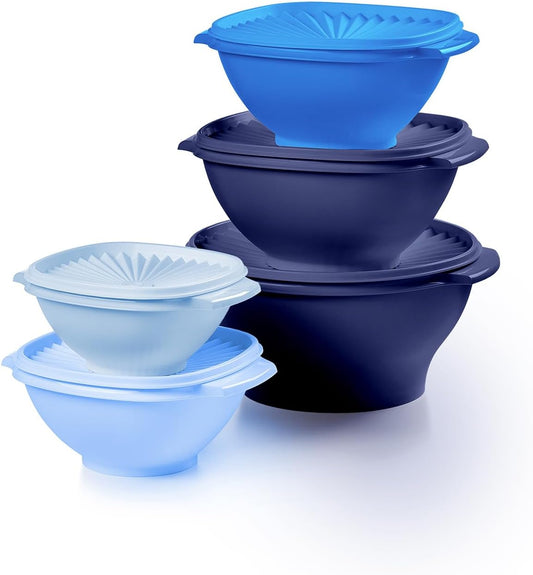 Tupperware Heritage Collection, New 10 Piece Food Storage Container Set in Vintage Blue, Dishwasher Safe and BPA Free (5 Bowls, 5 Lids)