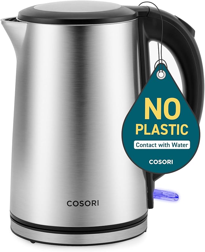 COSORI Electric Kettle, No Plastic Inner Lid, Filter and Spout, Double Wall Stainless Steel Keep Warm, Automatic Shut Off & Boil-Dry Protection, Durable Tea Kettle Boiler & Heater, 1.5L/1500W, Silver