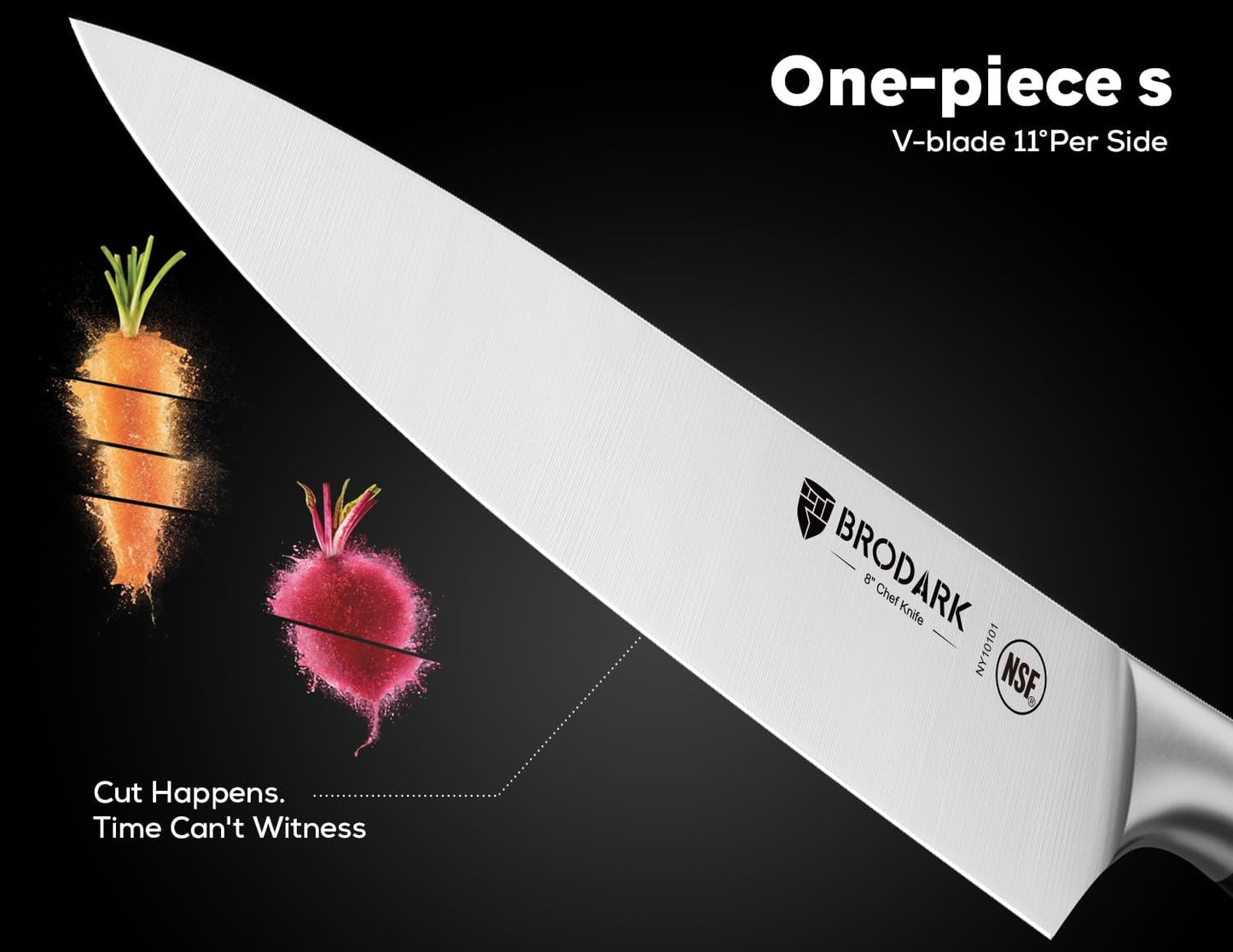 BRODARK Knife Set: 7 Piece Sharp Knife Set Without Steak Knives, Knives Set for Kitchen with German Stainless Steel & Ergonomic Handle, Acacia Wood Block with Built-in Sharpener, Ideal Gifts