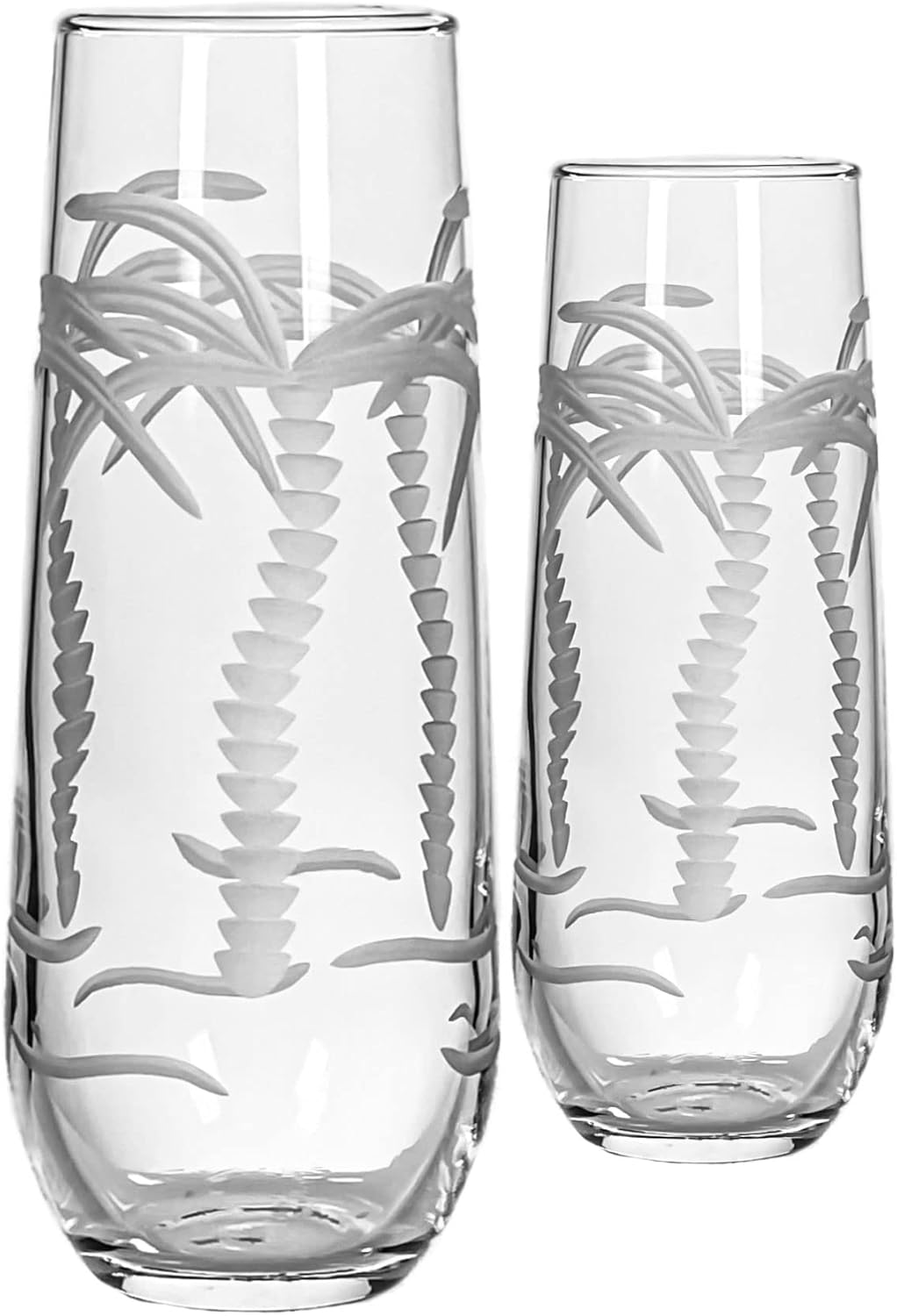 Rolf Glass Palm Tree Stemless Champagne Flute Glasses 8.5 ounce | Toasting Flute Glasses | Lead-Free Glass | Etched Flute Glasses | Proudly Made in the USA (Set of 2)