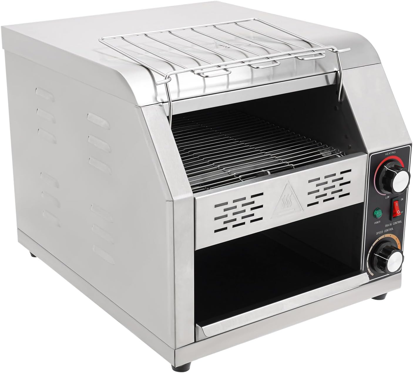 Electric Stainless Steel Restaurant Toaster Oven, 1-7 Gears Conveyor Toaster Commercial with Importing Grid & Crumb Tray Maximum Heating 300°C/572°F for Restaurants, Hotels