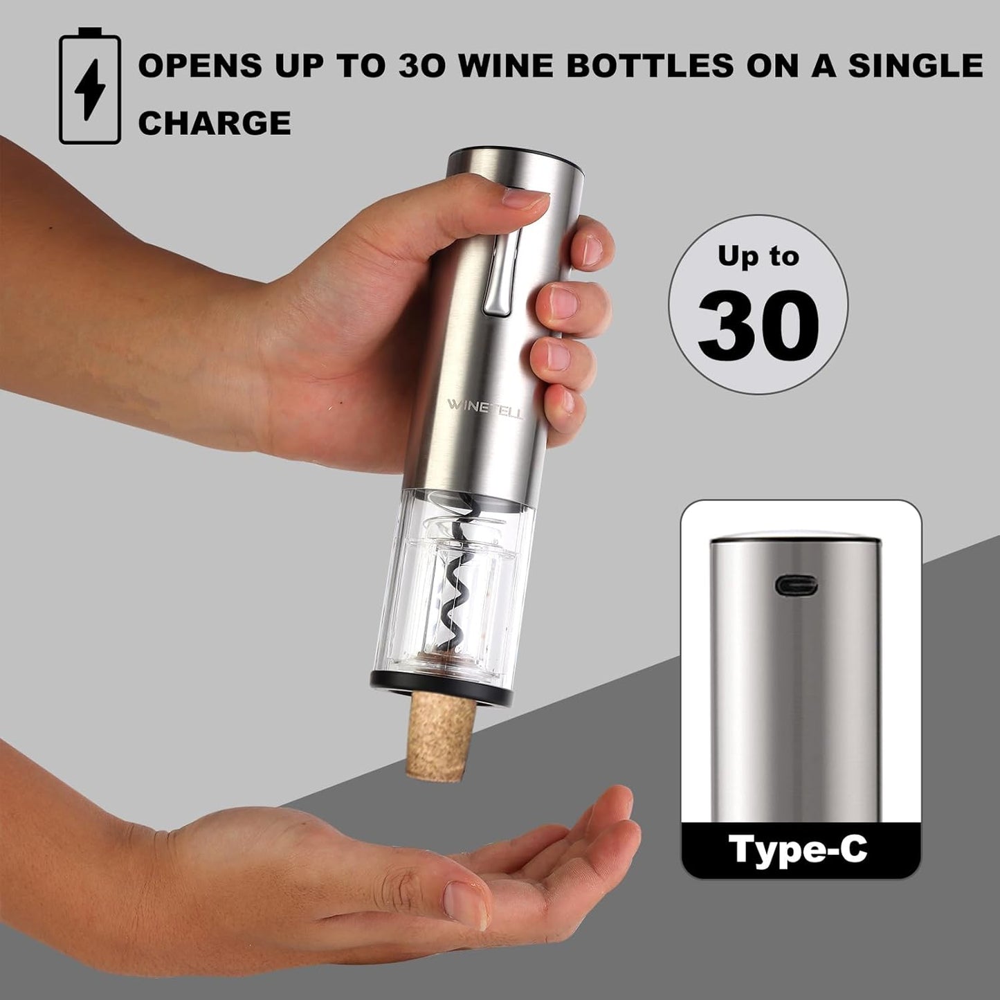 Electric Wine Opener, Rechargeable Wine Bottle Opener with One-Click Button, Reusable Automatic Corkscrew Remover - Great Present for Wine Lovers, Wine Gift