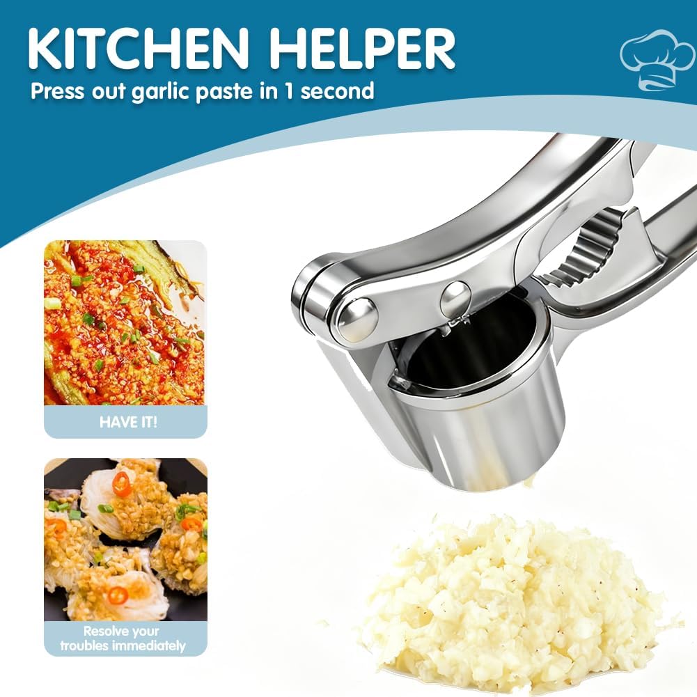 1 Pack Garlic Press, Lightweight-Duty Rust-Resistant Garlic Mincer & Crusher with Ergonomic Handle, Easy Squeeze, Easy Clean, Dishwasher Safe