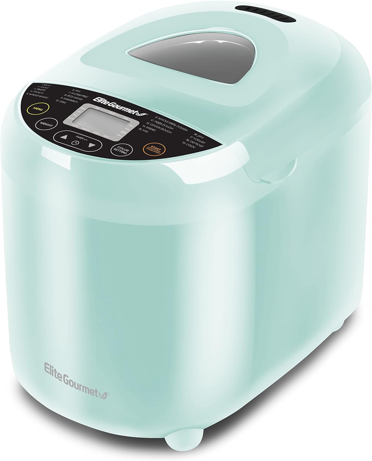 Elite Gourmet EBM8103M Programmable Bread Maker Machine 3 Loaf Sizes, 19 Menu Functions Gluten Free White Wheat Rye French and more, 2 Lbs, Mint