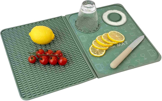 Bar Mat, Bar Accessories, Multifunctional Folding Cocktail Mat with Cutting Board, 18" X 12"(Green) Drying Mats,Bar Mat for Countertops,Bar Decorations for Home, Outdoor Bar Accessories,Travel
