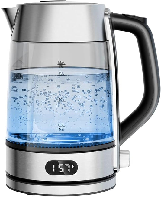 Kismile Electric Kettle, Color-Changing Light, 7 Adjustable Temp Settings & 2h Keep Warm, Auto Shut-Off, 1.7L 1500W Water Boiler for Coffee & Tea, Borosilicate Glass
