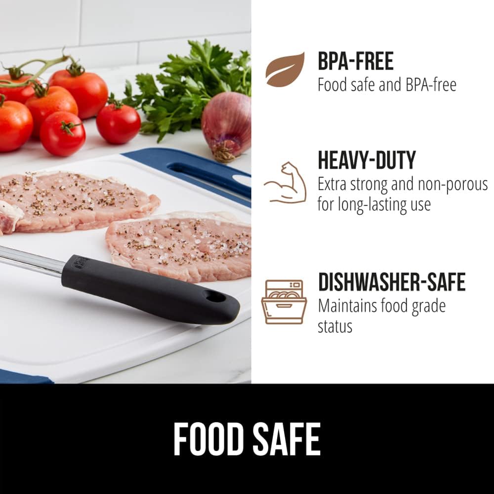 GORILLA GRIP BPA-Free Reversible Kitchen Cutting Board Set of 3, US Designed, Nonporous, Juice Grooves Catch Liquid, Slip Resistant Border, Dishwasher Safe Large Food Chopping Boards, Red Blue Green