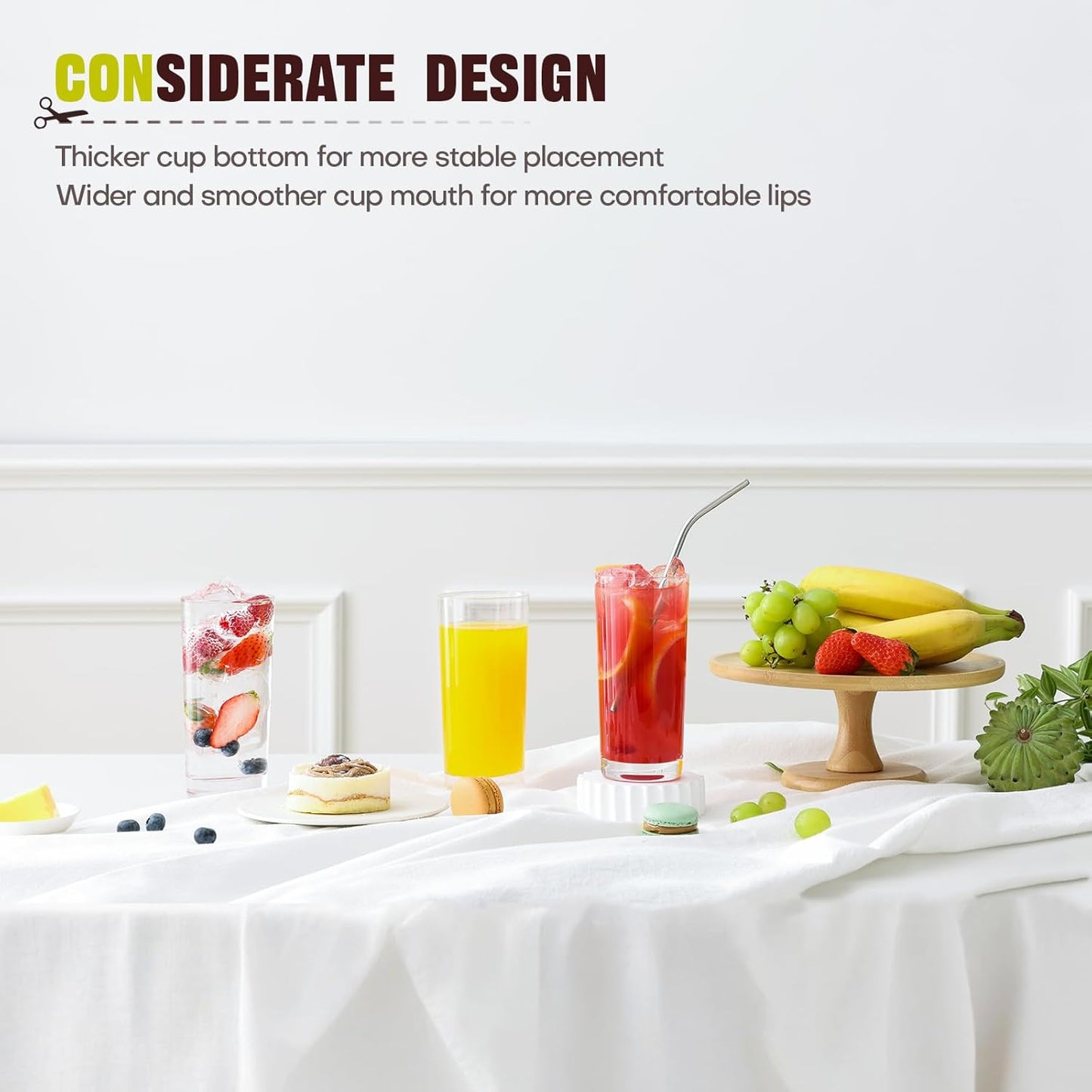 Highball Glasses Set of 6, 16oz Tall Drinking Glasses, Water Glass for Kitchen, Tom Collins Glasses, Mojito Glass Cups, Cocktail Glasses for Bar Glassware