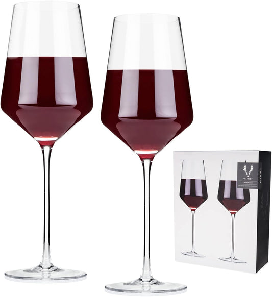 Viski Raye Angled Bordeaux Wine Glasses, Elegant and Modern Drinking Glasses for Red Wine, Crystal Stemmed Glassware, Home Bar, Dinner Party, Wedding Gifts, Hosting Essentials, 16 oz, Set of 2