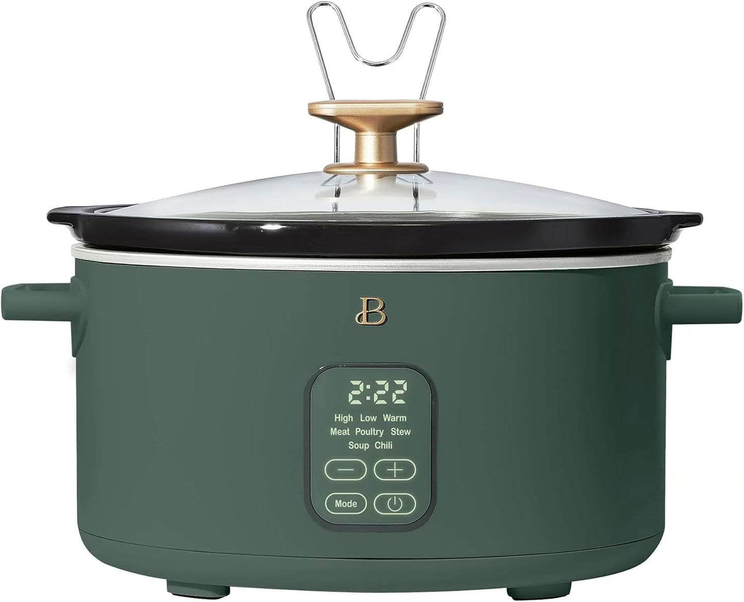 Beautiful 6 Qt Programmable Slow Cooker by Drew Barrymore - 5 Preset Cooking Functions, Digital Countdown Timer, Dishwasher-Safe Parts, and Cool-Touch Handles (Thyme Green)