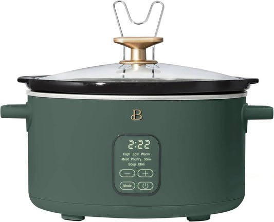 Beautiful 6 Qt Programmable Slow Cooker by Drew Barrymore - 5 Preset Cooking Functions, Digital Countdown Timer, Dishwasher-Safe Parts, and Cool-Touch Handles (Thyme Green)