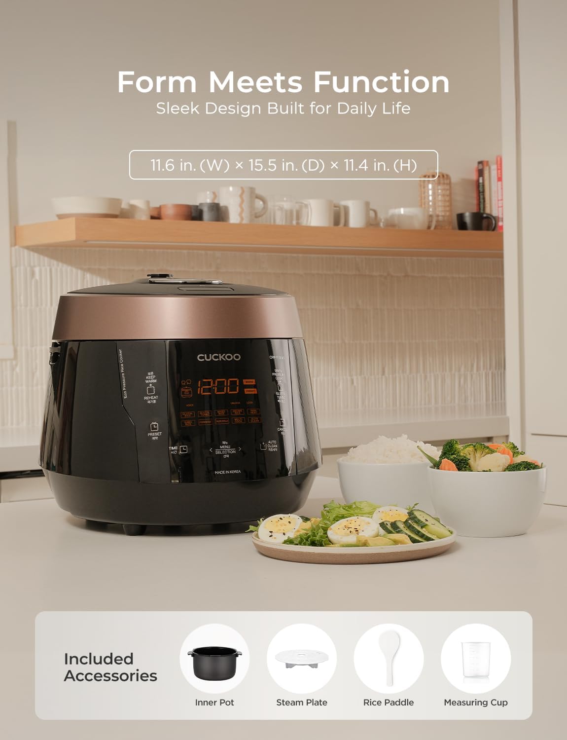 CUCKOO High Pressure Rice Cooker 10-Cup Uncooked / 20-Cup Cooked with Nonstick Inner Pot, Large Rice Maker with 13 Menu Options and Steam Plate, Fuzzy Logic Tech, Voice Guide, Black (CRP-P1009SB)