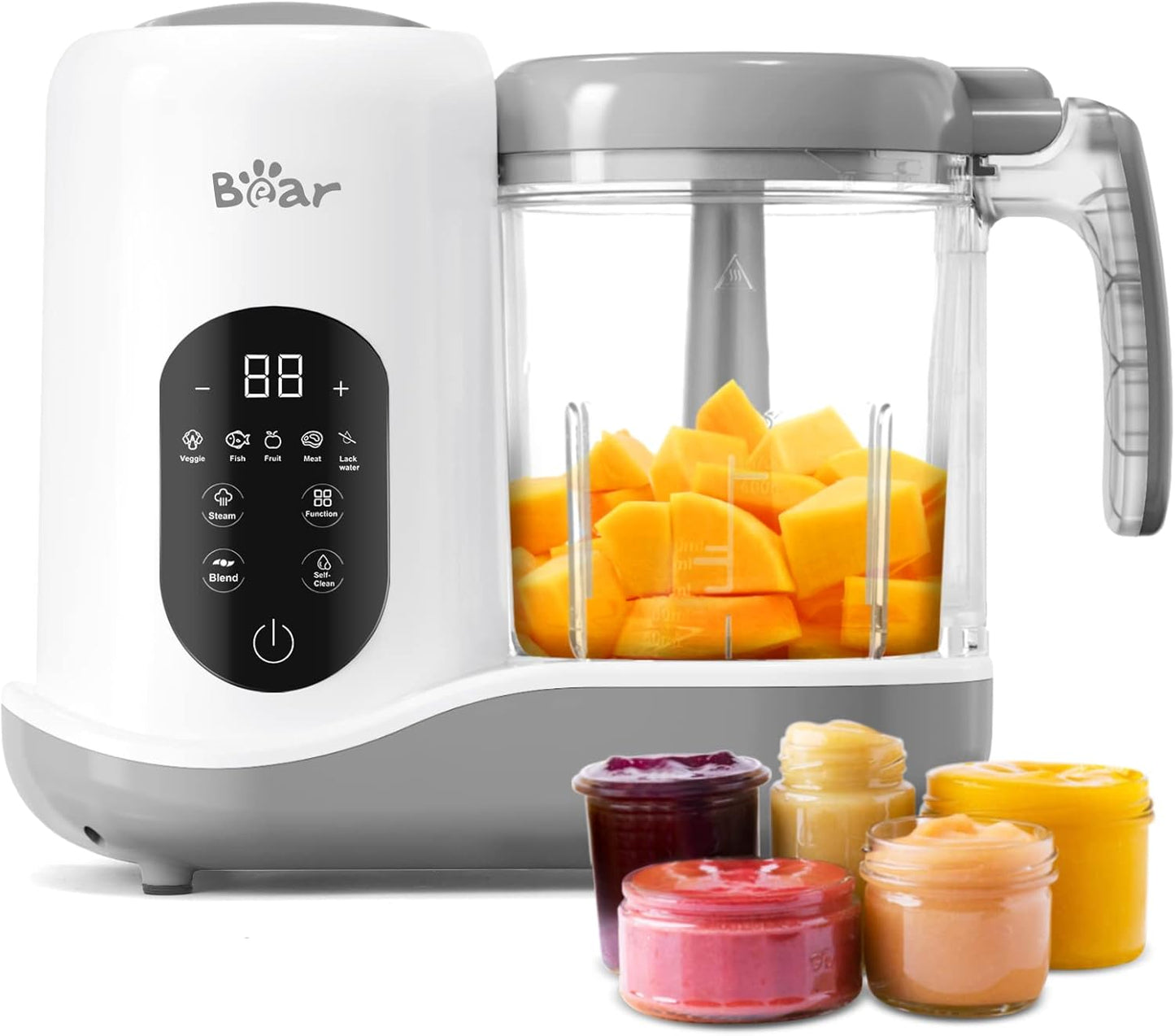 BEAR 2024 Baby Food Maker | One Step Baby Food Processor Steamer Puree Blender | Auto Cooking & Grinding | Baby Food Puree Maker with Self Cleans | Touch Screen Control, White