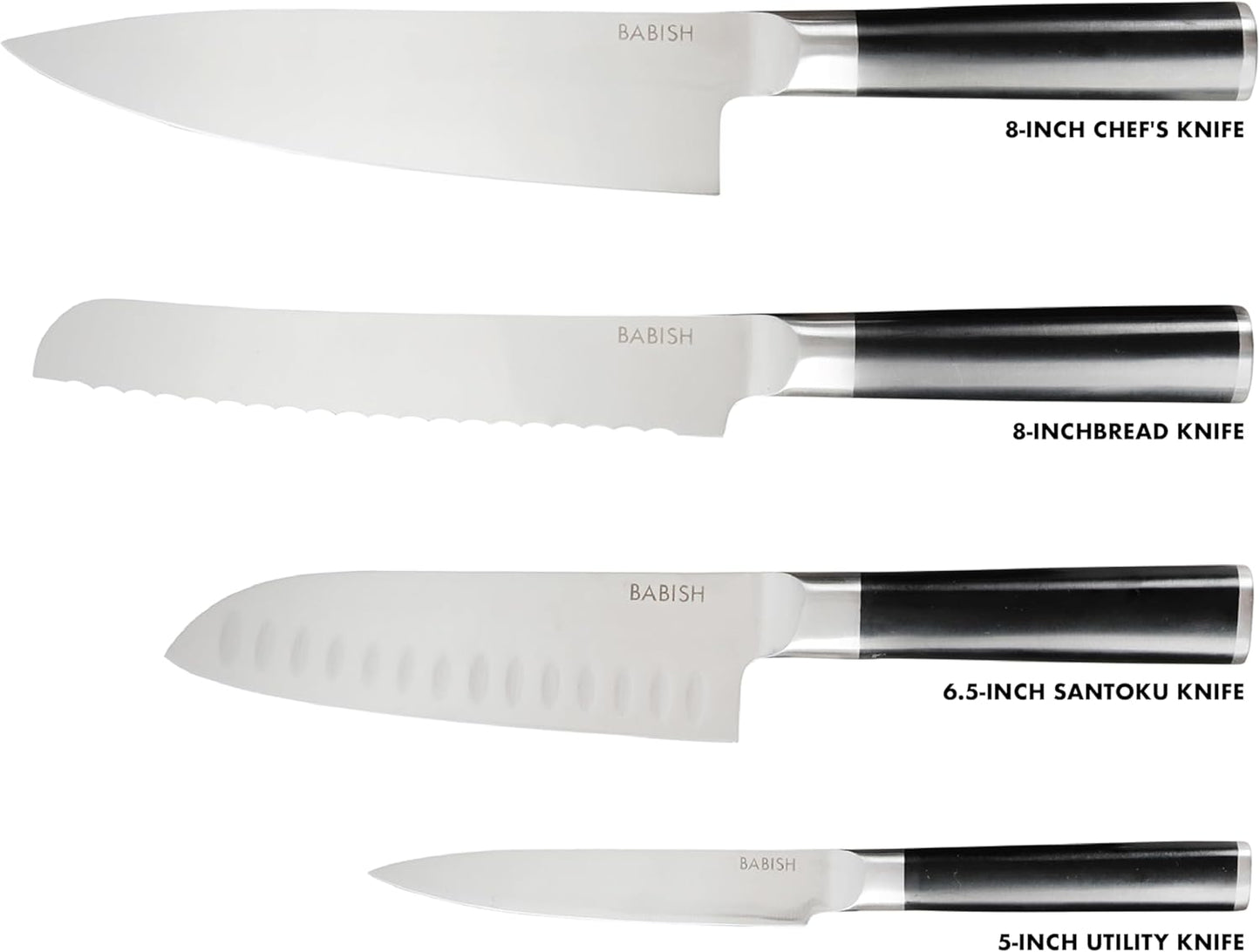 Babish 5 Piece 1.4116 German Steel Magnetic Forged Kitchen Knife Block Set