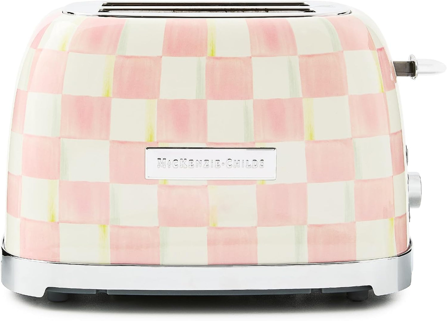 MACKENZIE-CHILDS 2-Slice Toaster, Decorative Toaster for Kitchen, Pink-and-White Rosy Check