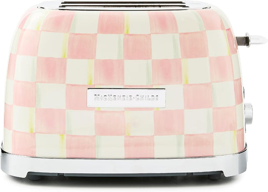 MACKENZIE-CHILDS 2-Slice Toaster, Decorative Toaster for Kitchen, Pink-and-White Rosy Check